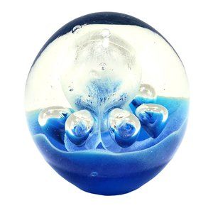 Dynasty Gallery Blue Controlled Bubble Blown Glass Paperweight Fountain Vintage